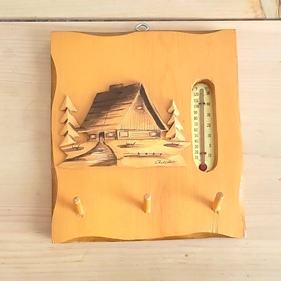 Vintage Audet Carved Wood Cabin Wall Hanging - Picture 3 of 6